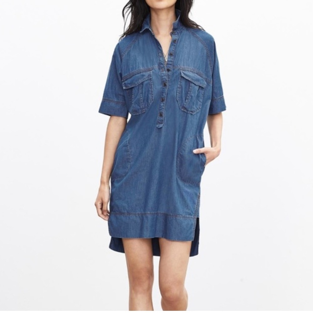 Banana Republic Dolman- Sleeve  Denim Shirt Dress Size Large Chambray Bl…